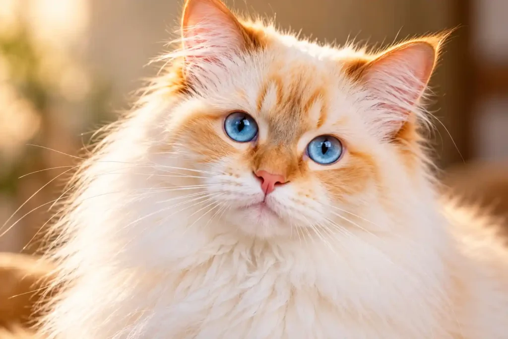 3 Fluffy Blue-Eyed Cat Portrait Flame Point Ragdoll Cat