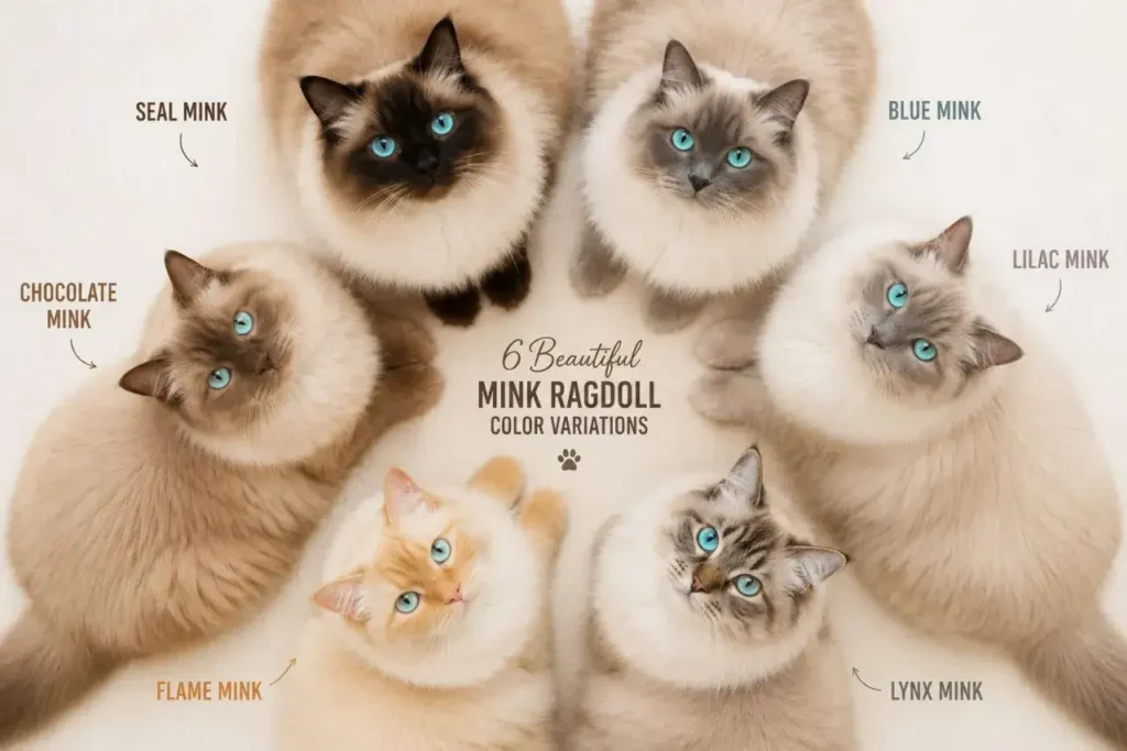 6 beautiful Mink Ragdoll variations