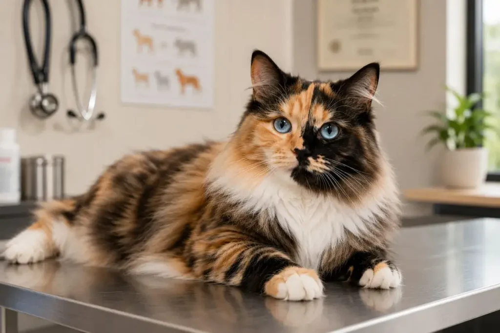 Tortoiseshell Calico Ragdoll Cat Calico cat in veterinary exam room