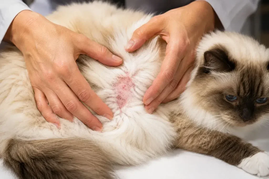 Cat’s skin examination during a checkup