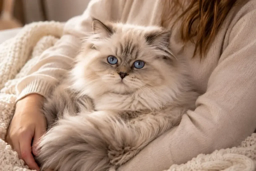 Cozy cuddle with a fluffy cat Persian Ragdoll Mix Kittens