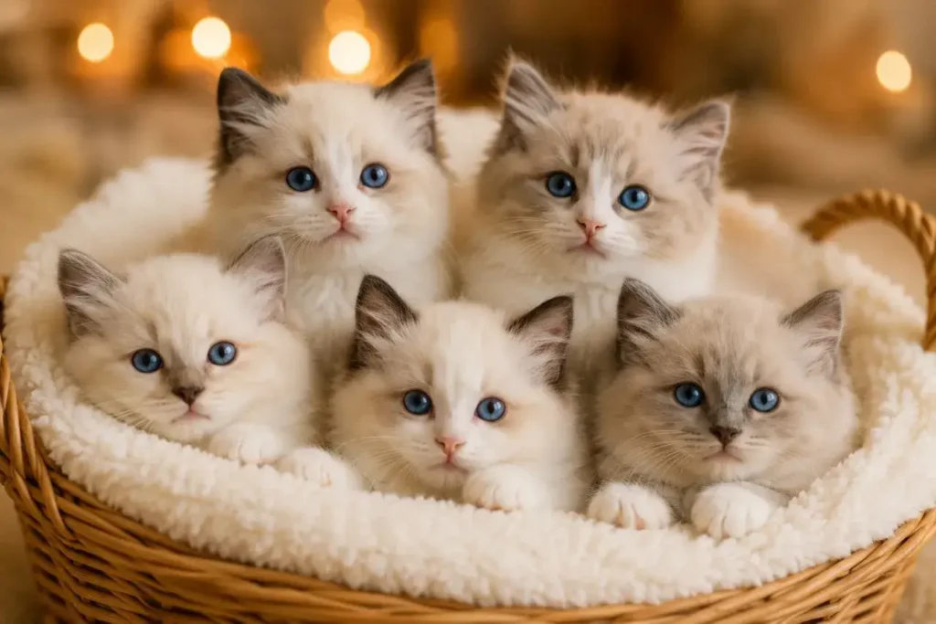 Cozy kittens in a wicker basket