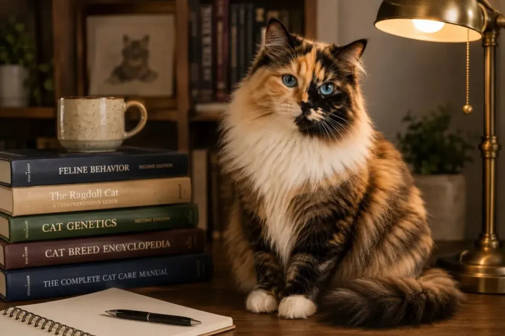 Cozy study with a curious cat