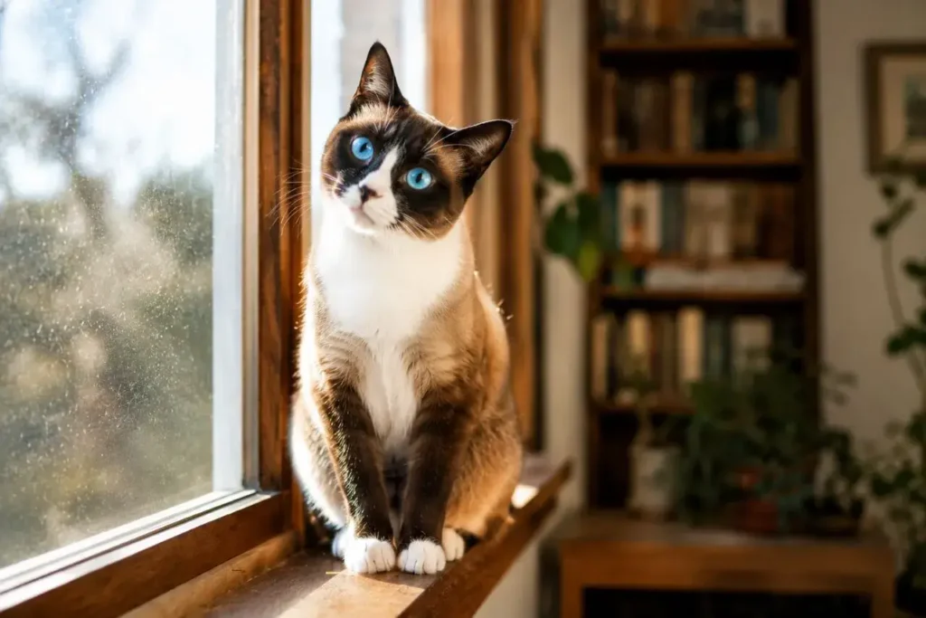 Curious cat in a sunlit window