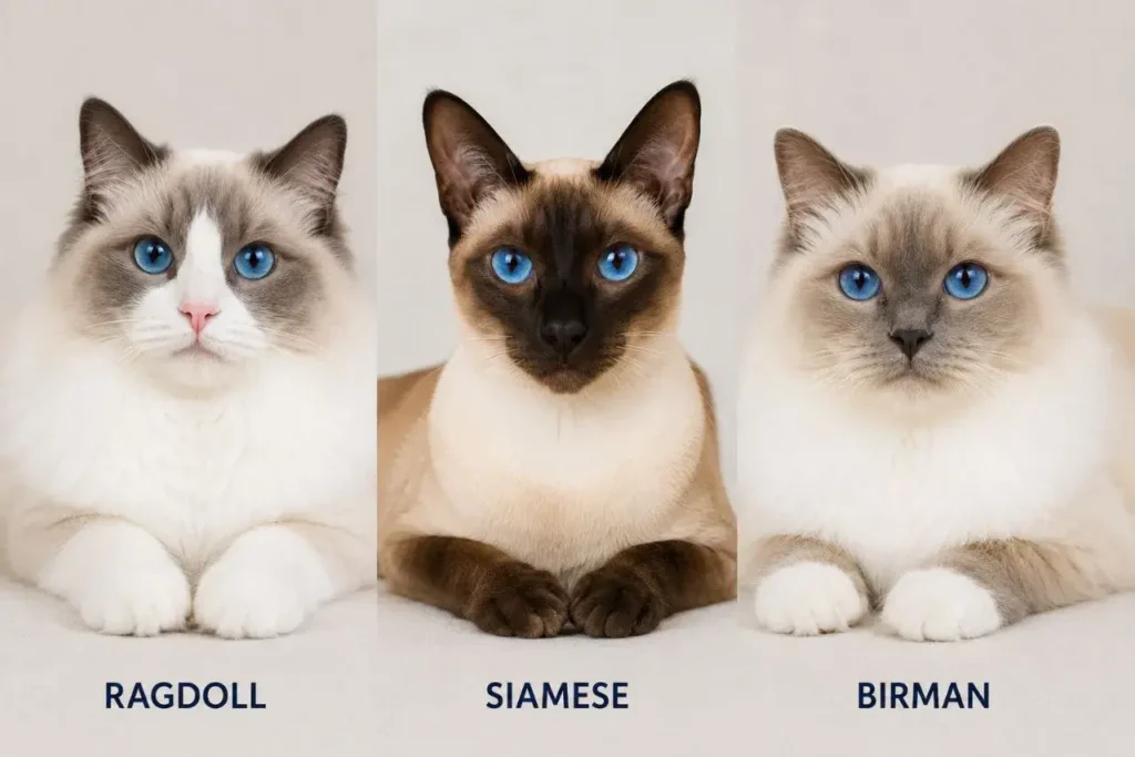 Elegant trio of cat breeds