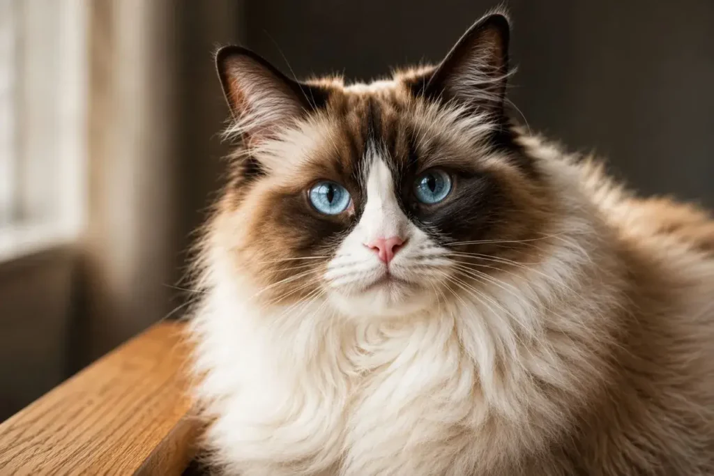 Fluffy cat in soft natural light Ragdoll Cat Mixed With Siamese