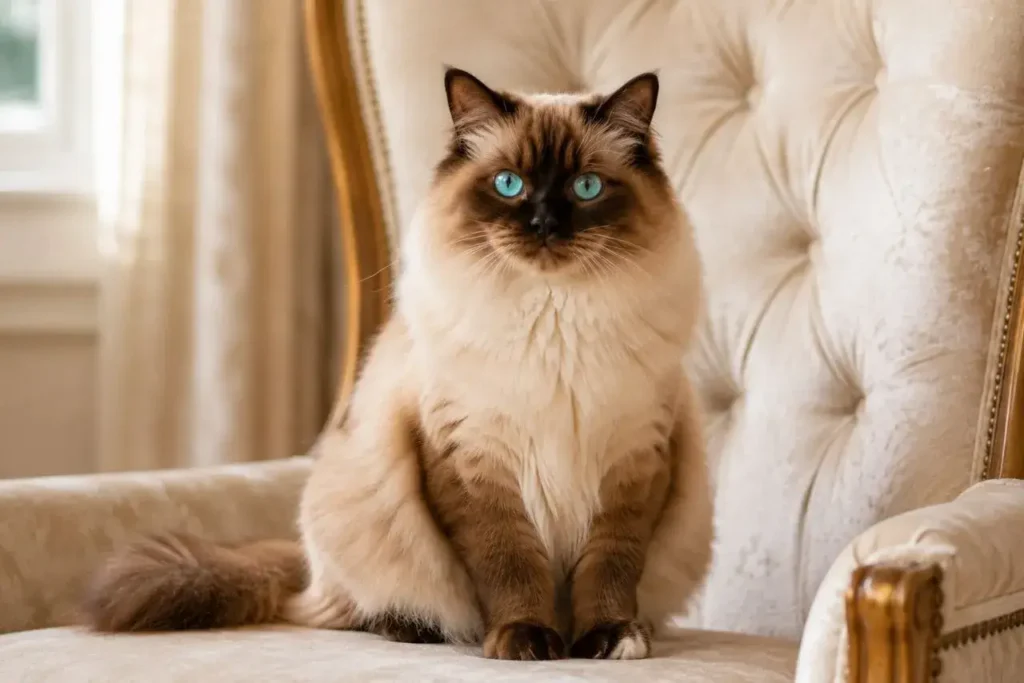 Fluffy cat on a luxurious armchair