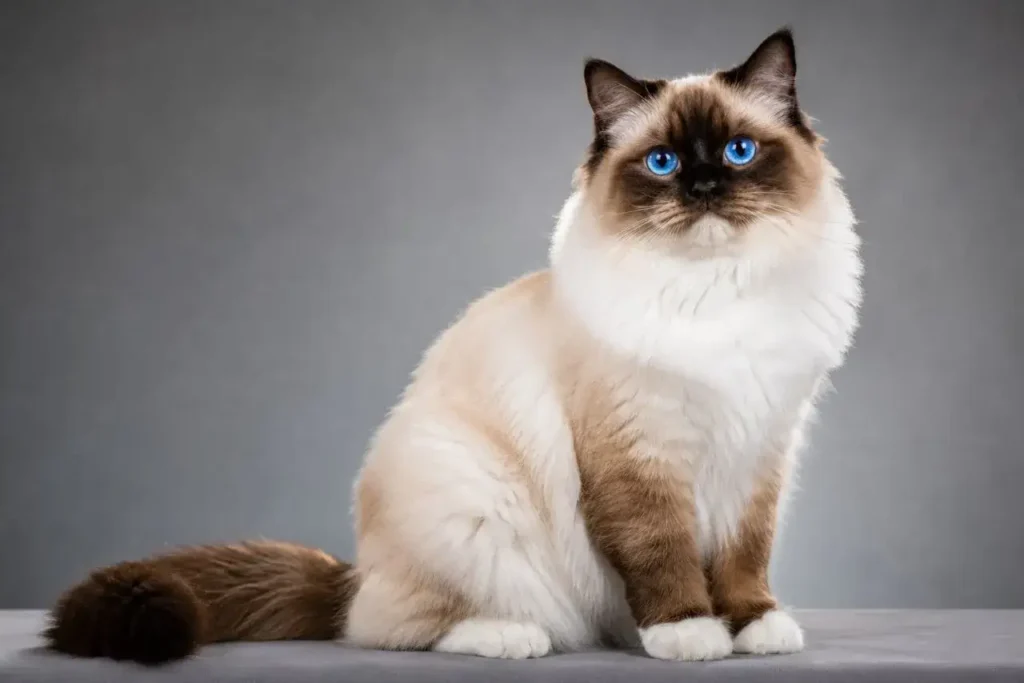 Fluffy cat portrait with blue eyes