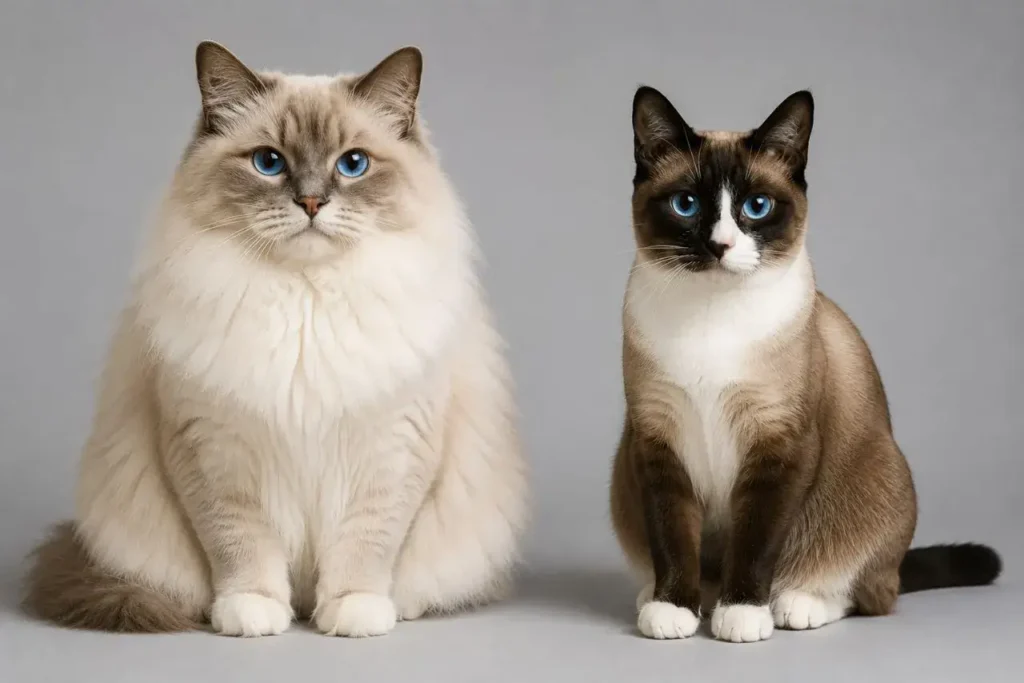 Fluffy companions_ Ragdoll and Siamese Snowshoe Cat vs Ragdoll