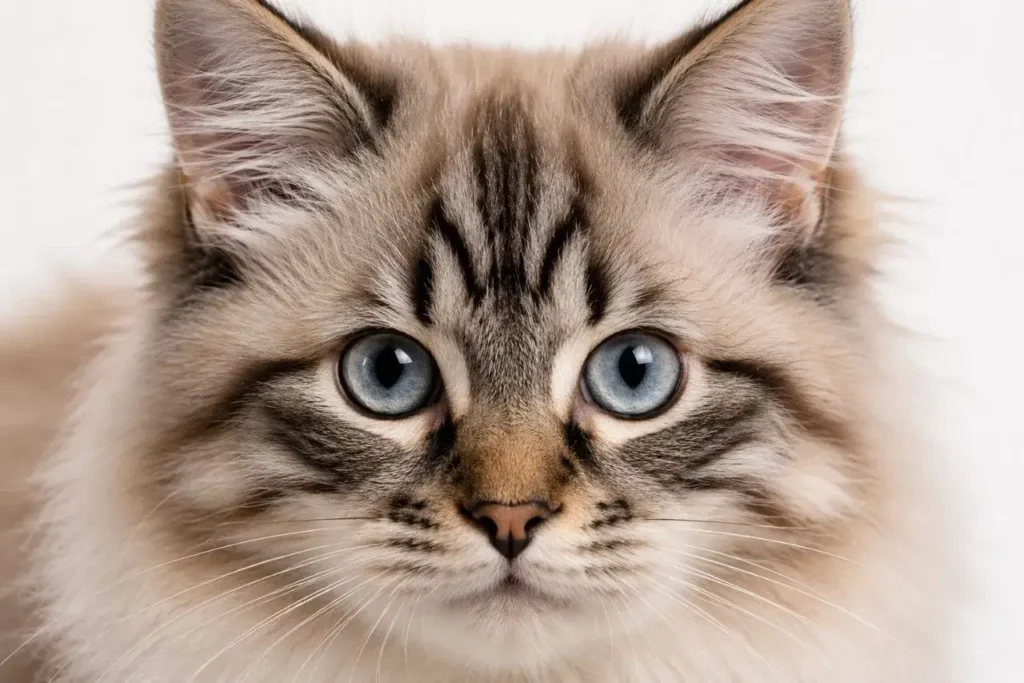 Fluffy kitten with icy blue eyes  Ragdoll Tabby Cat Mix