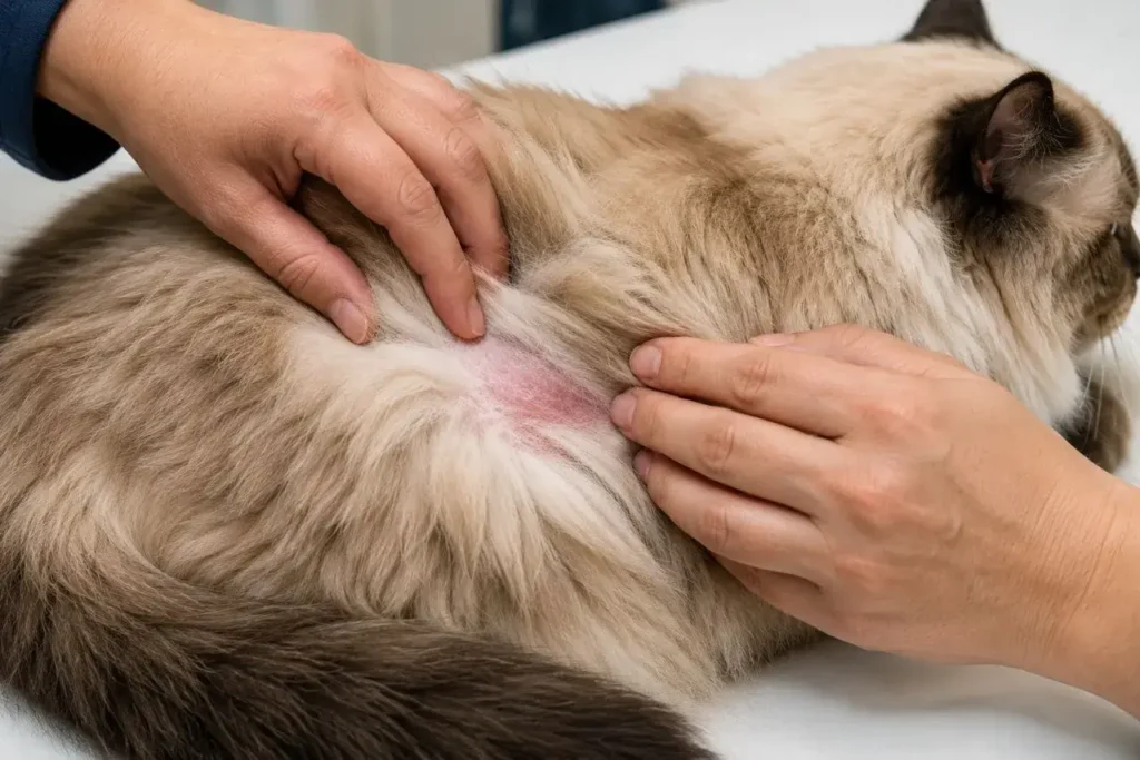 Inspecting irritated skin on fluffy cat Ragdoll Cats And Allergies