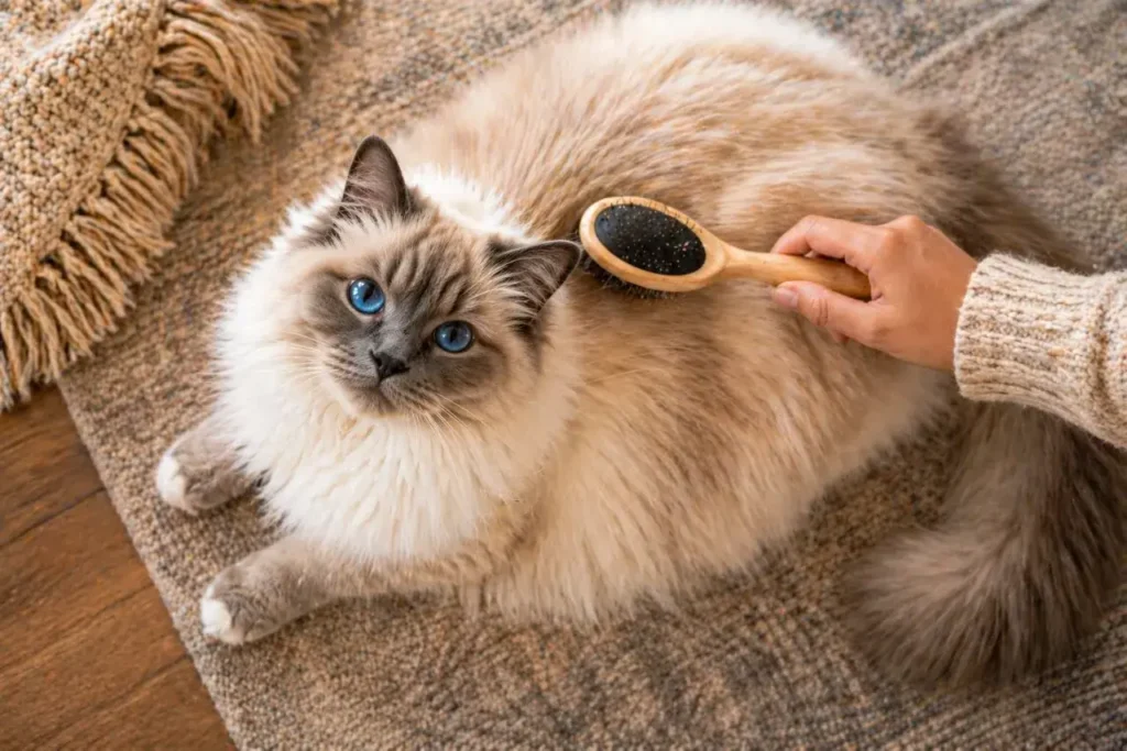 Ragdoll Himalayan mix cat gently brushed