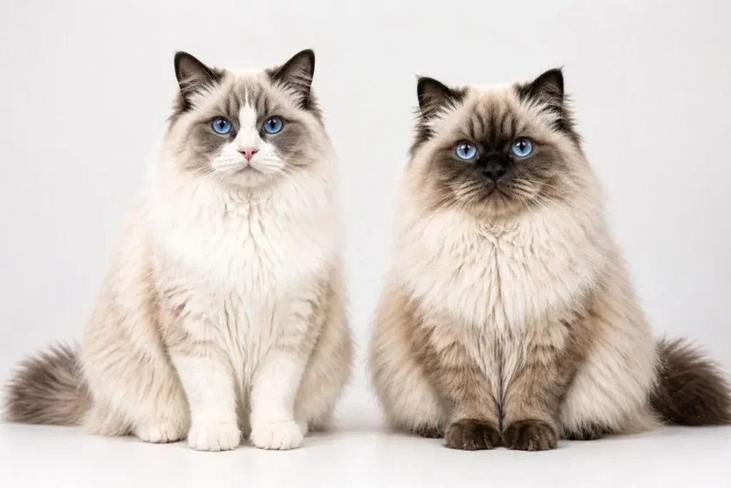 Ragdoll cat and a Himalayan cat