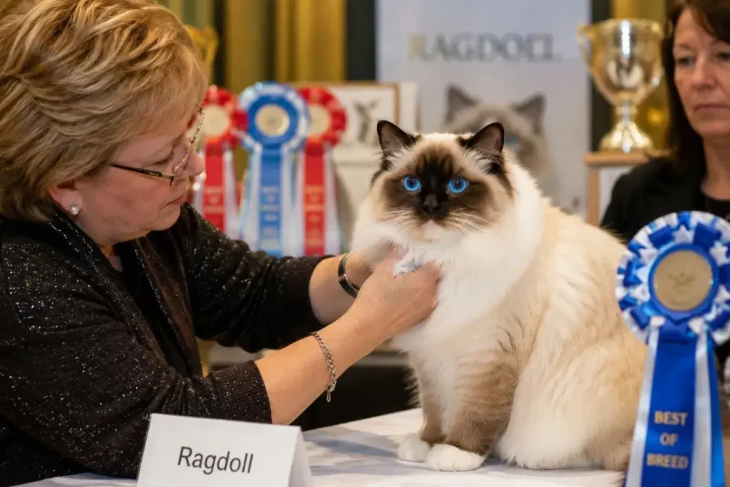 Ragdoll cat judged at competition