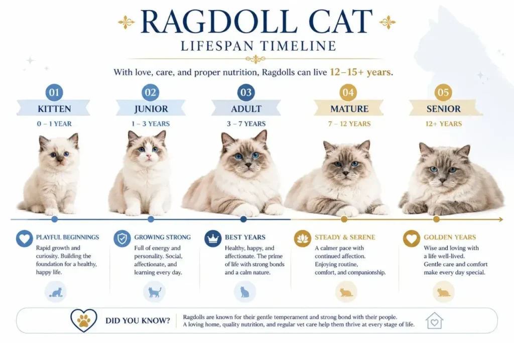Ragdoll cat lifespan timeline infographic