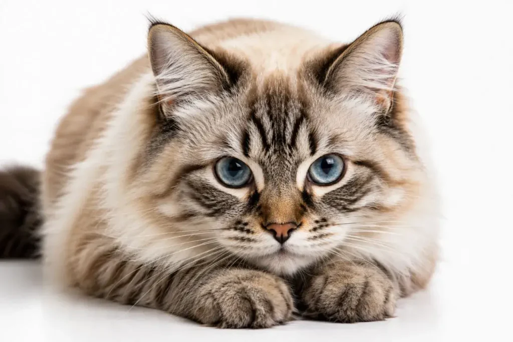 Serene cat portrait on white background