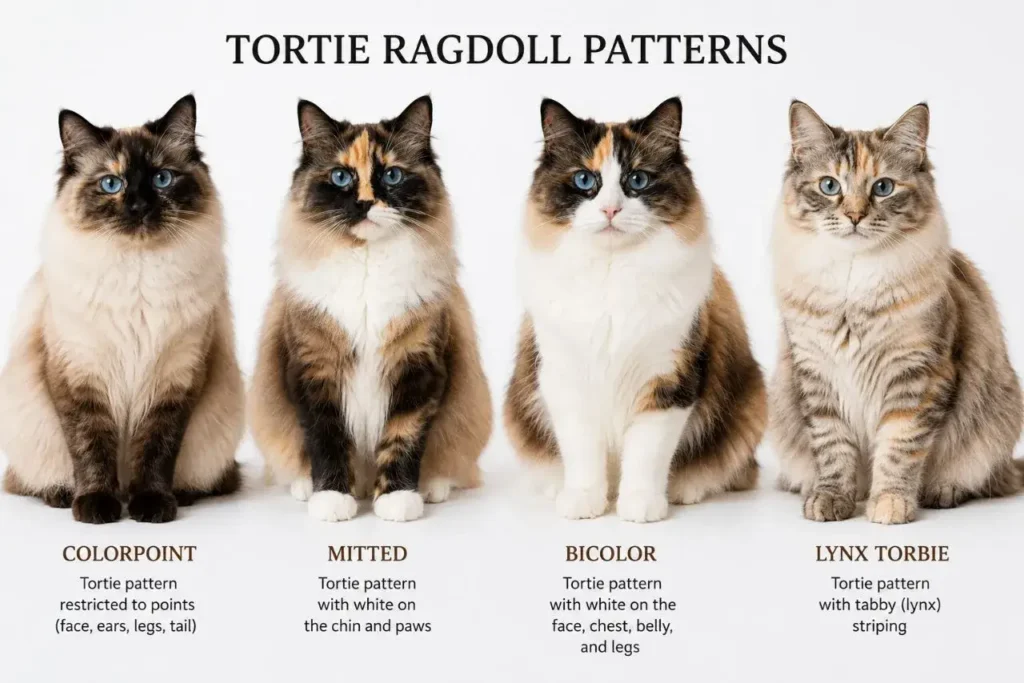 Tortie Ragdoll cat patterns explained Tortoiseshell Calico Ragdoll Cat