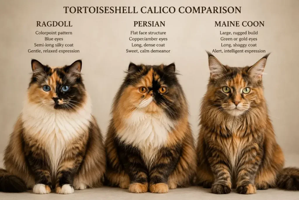 Tortoiseshell calico breed comparison Tortoiseshell Calico Ragdoll Cat