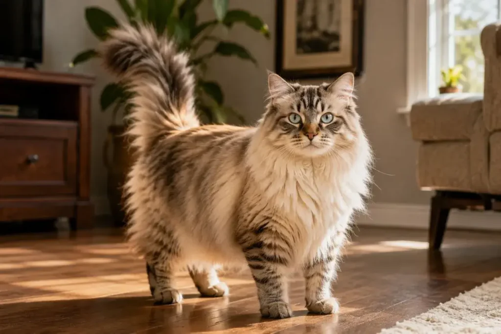 Cozy cat in sunlit living room Maine Coon Mixed with Ragdoll