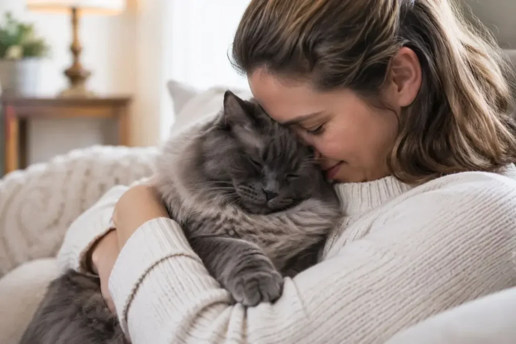 Cuddles with a fluffy companion