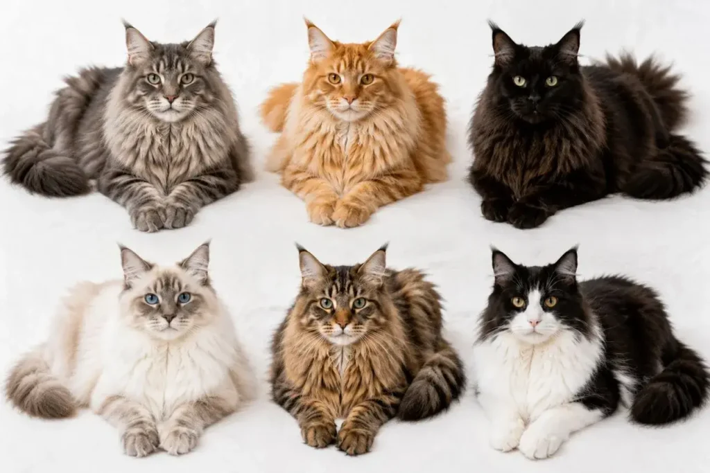 Fluffy cats in a peaceful arrangement