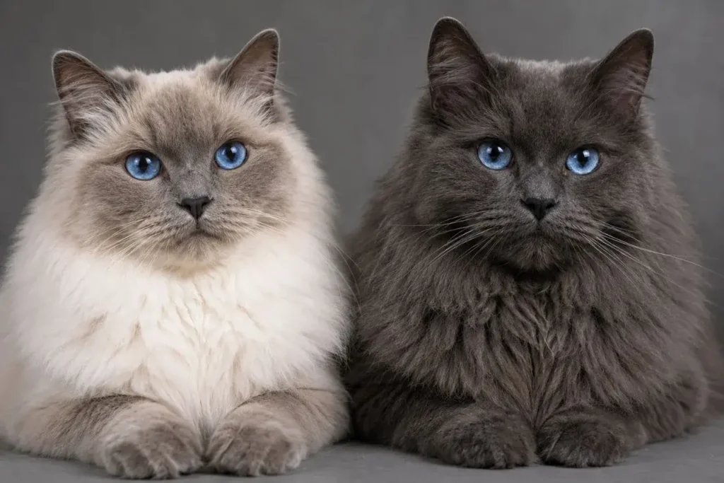 Fluffy feline duo in soft lighting