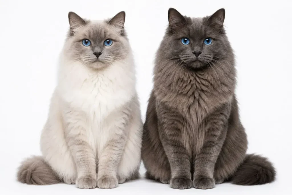 Two fluffy cats in studio portrait