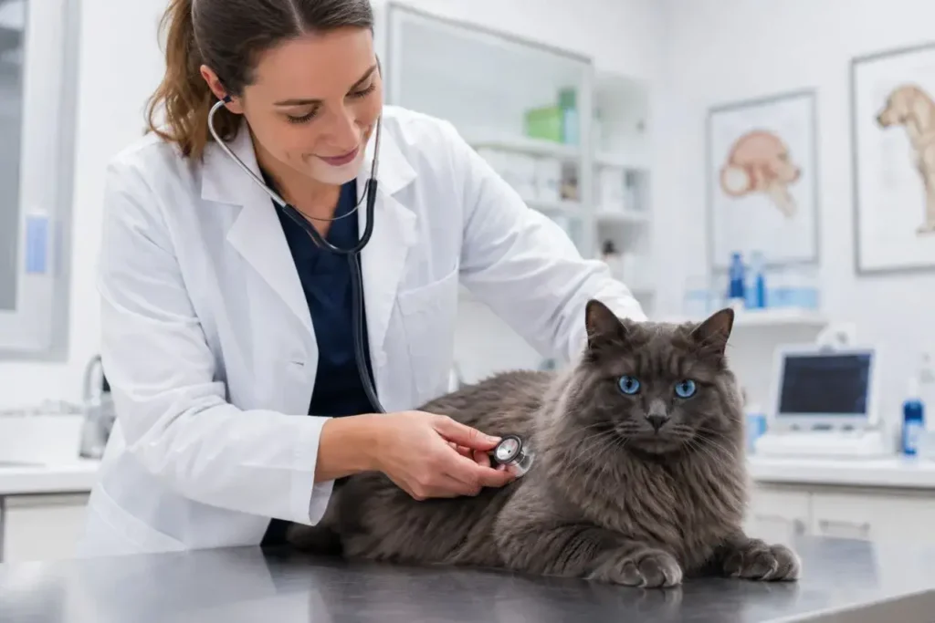 Veterinarian examining a cat in clinic