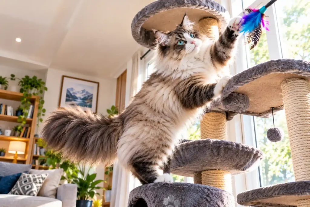 10 Fluffy Cat Chasing Feathers by the Window