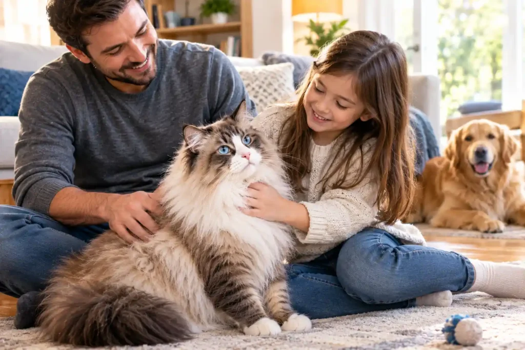 6 A Cozy Family Moment with Pets Ragdoll Norwegian Forest cat mix
