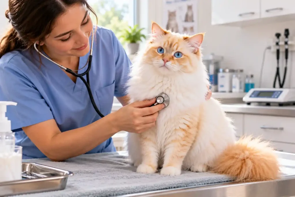 12 Caring Veterinarian Examines Fluffy Cat