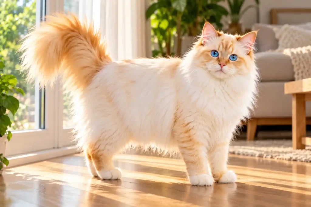 4 Sunlit Fluffy Cat by the Window  Flame Point Ragdoll Cat