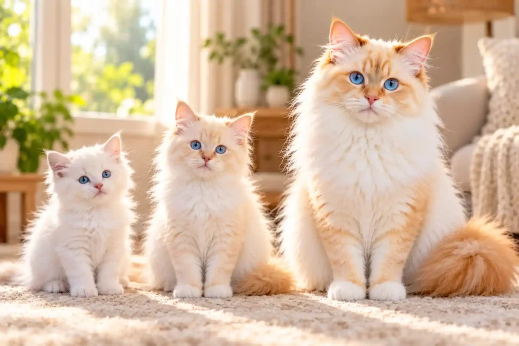 7 Three Fluffy Cats in Warm Light