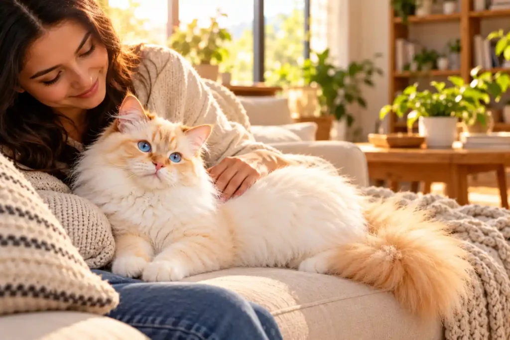 8 Sunlit Woman and Fluffy Cat