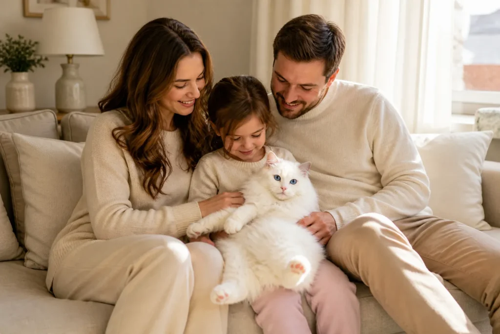 Cozy family moment with a cat