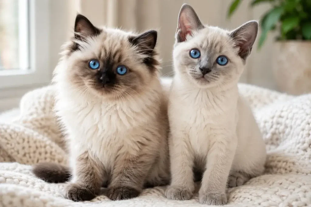 Cozy kittens in warm sunlight Ragdoll Cat Mixed With Siamese