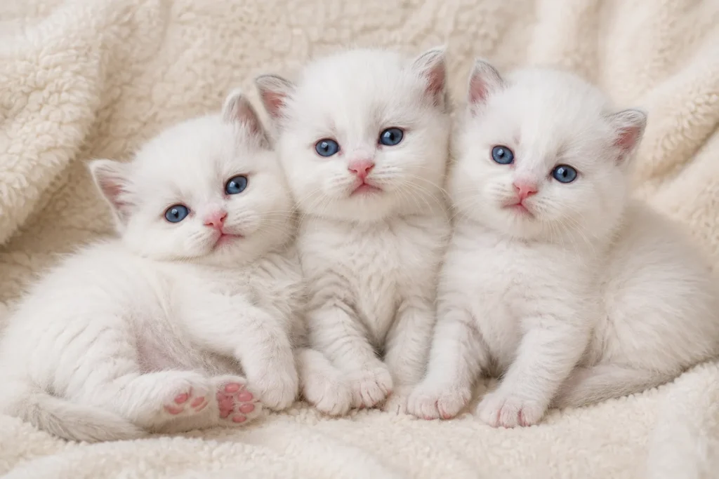 Cozy trio of fluffy kittens