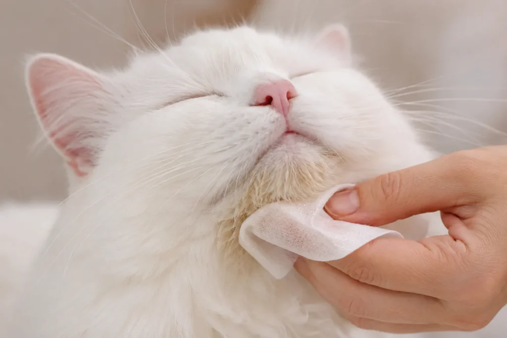 Gentle care for a fluffy cat