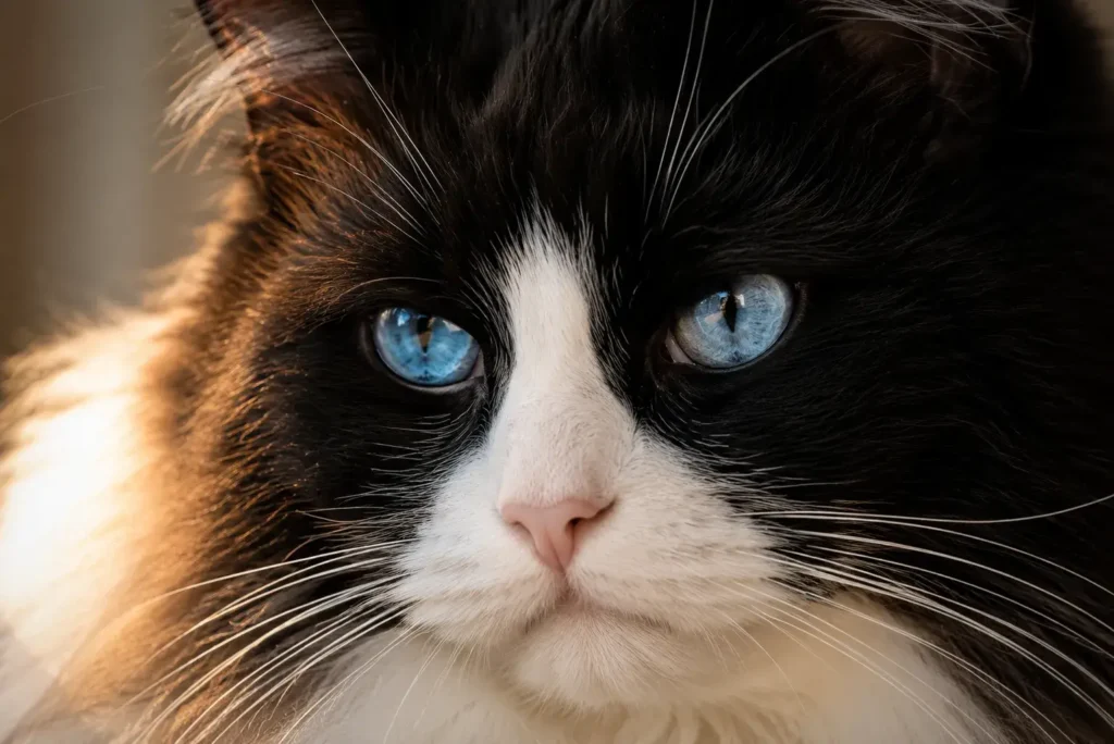 Serene tuxedo cat portrait Tuxedo Black and White Ragdoll Cat