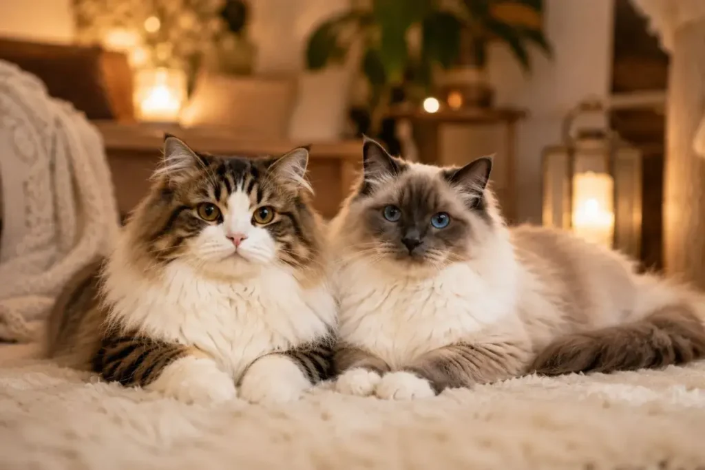 Cozy cats by candlelight