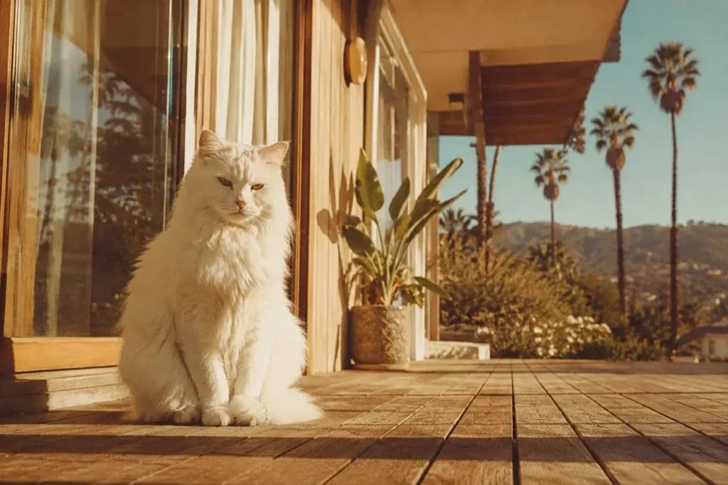 Sunlit porch with fluffy cat Ragamuffin vs Ragdoll