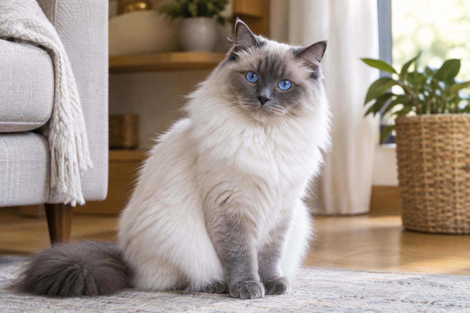Blue Point Ragdoll Cat with slate gray-blue points and blue eyes