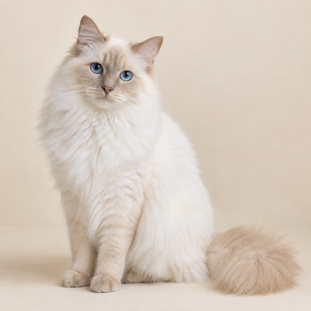 Cream Point Ragdoll Cat with pale cream markings and blue eyes