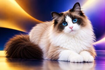 Seal Bicolor Ragdoll Cat with deep brown points, white inverted V face marking, and blue eyes